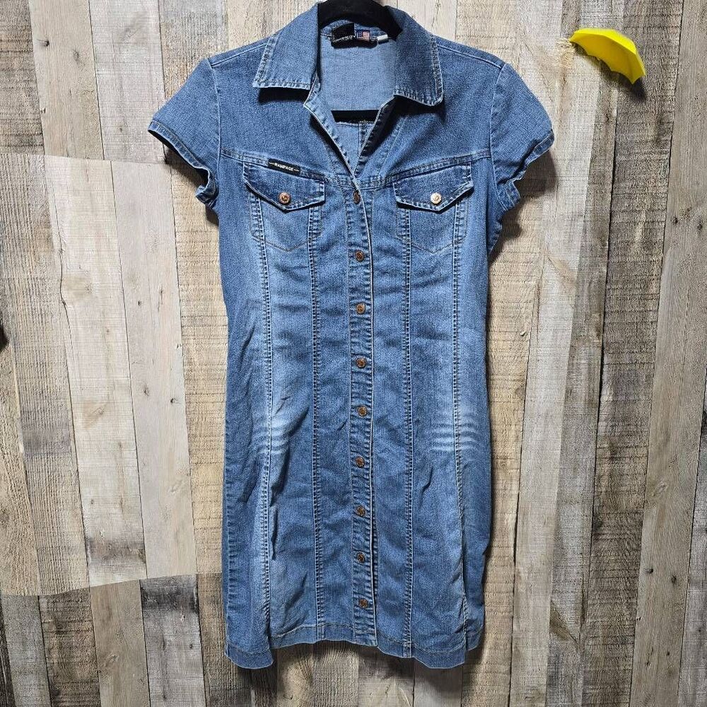 Rampage Vintage Y2K Blue Bodycon Shirt Mini Dress 3 Retro Club Party Trendy Retr